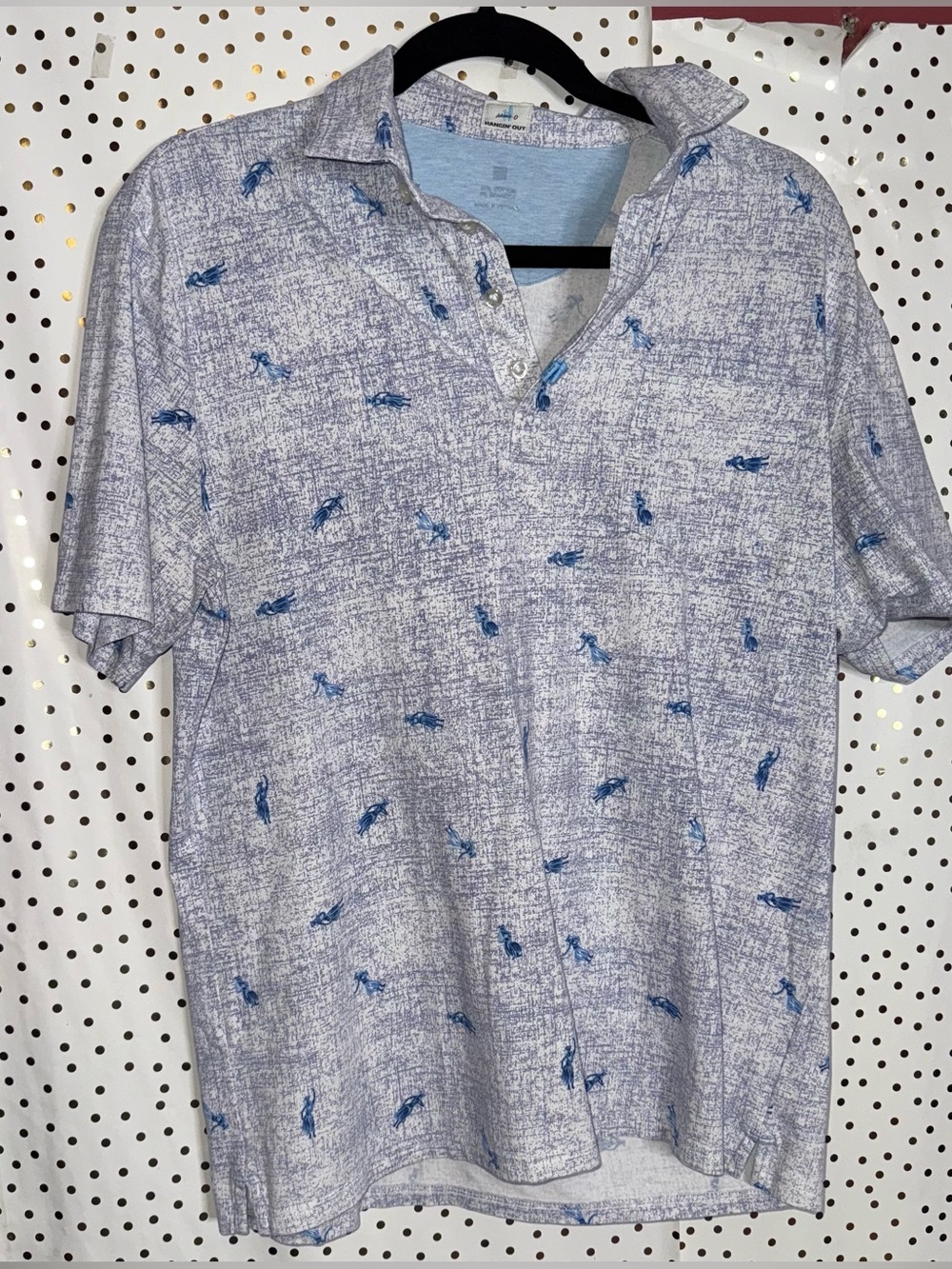 johnnie-O Light Gray Heathered Polo with Blue Motif